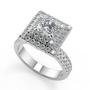 Carlee Double Halo Pave Gala Cushion Cut Diamond Engagement Ring - Nivetta